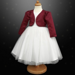 Girls White Diamante Organza Dress with Burgundy Bolero Jacket